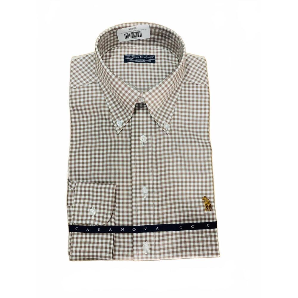 NEW SOUTHERN CASANOVA men's gingham short sleeve button down polo in brown